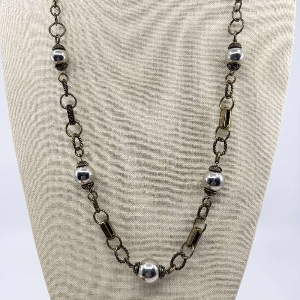 Boho Statement Mixed Metal Bead Link Necklace Gold & Silver Tone Accent Long - Picture 4 of 13